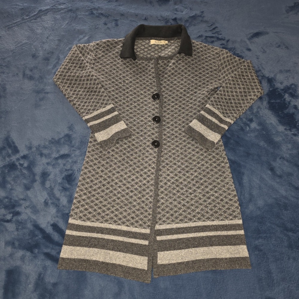 A. IDA Made In Italy Knit Cardigan Wool Blend Button Up Geometric Pattern Medium